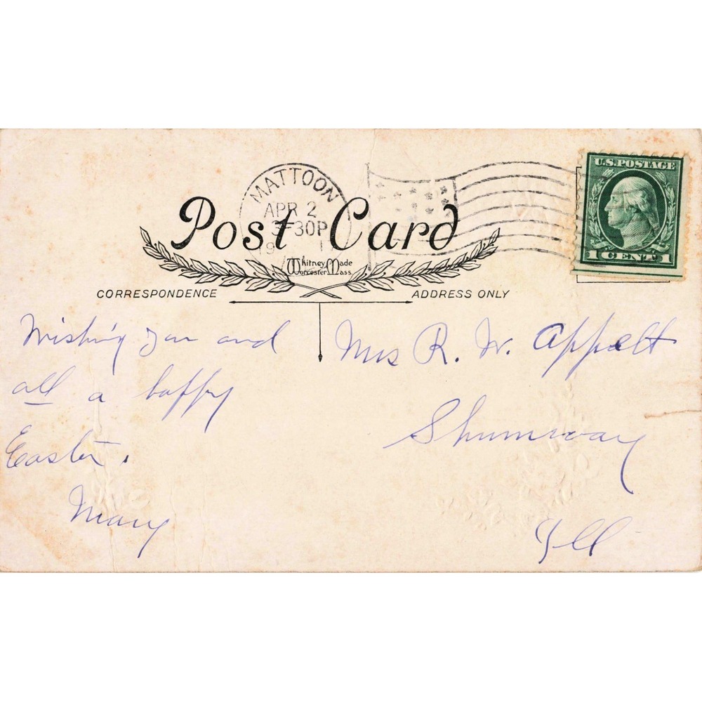 Antique Whitney Made Postcard 1919 Mattoon IL Pink Roses Friendship Poem Stamp - Picture 2 of 2